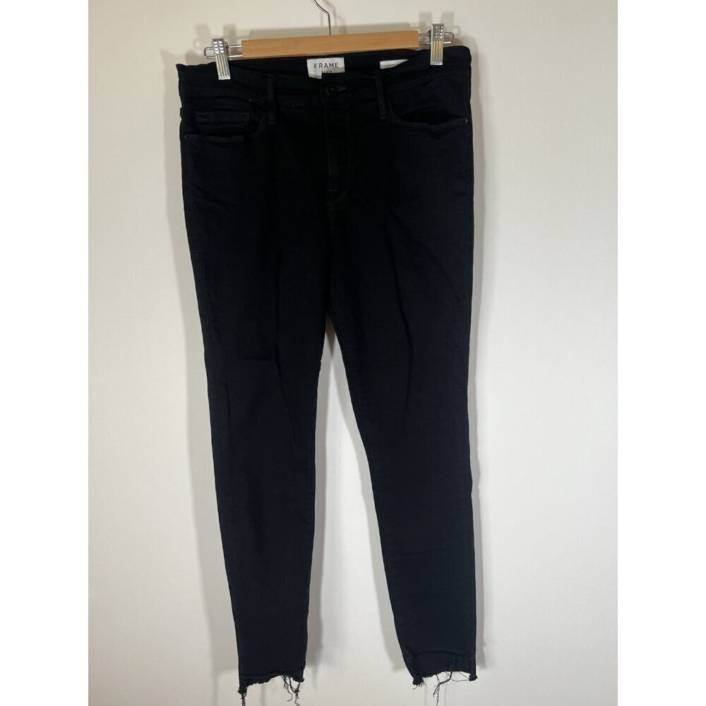 FRAME black frayed hem denim jeans Le Skinny de Jeanne stretch sz 32 city rock